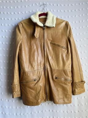 Polo Sport Ralph Lauren Sportswoman Vintage Leather Sherpa Zip Jacket Sz M Camel